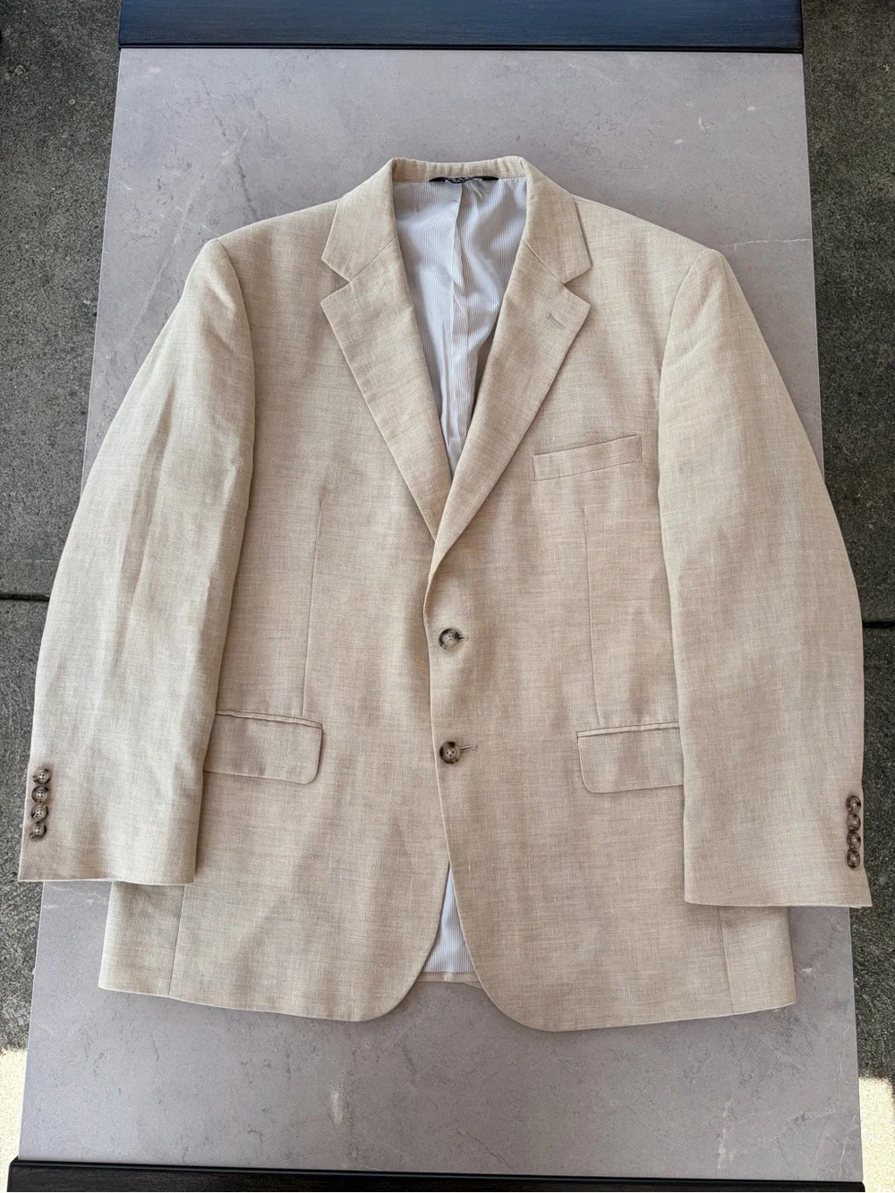 Jos A Bank Linen Wool Sport Coat 42 Short Beige Tan 2 Button Blazer